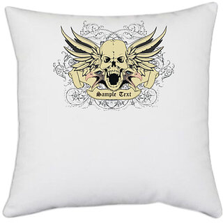                       UDNAG White Polyester 'Death | sample text' Pillow Cover [16 Inch X 16 Inch]                                              