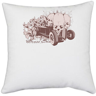                       UDNAG White Polyester 'Death | car' Pillow Cover [16 Inch X 16 Inch]                                              