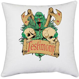                       UDNAG White Polyester 'Death | Blood, axe death Testimony' Pillow Cover [16 Inch X 16 Inch]                                              