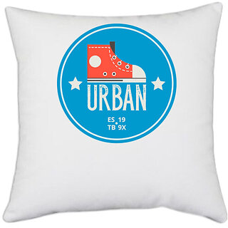                       UDNAG White Polyester 'Urban and shoe' Pillow Cover [16 Inch X 16 Inch]                                              