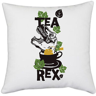                       UDNAG White Polyester 'Tea Rex' Pillow Cover [16 Inch X 16 Inch]                                              