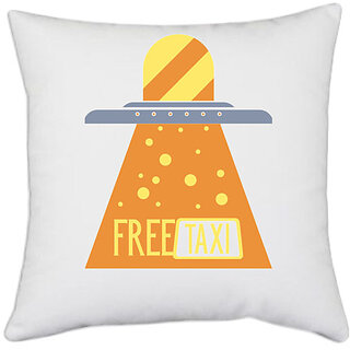                       UDNAG White Polyester 'Free Taxi' Pillow Cover [16 Inch X 16 Inch]                                              