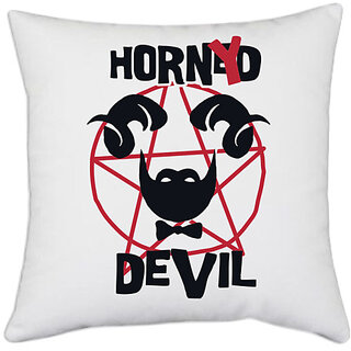                       UDNAG White Polyester 'Devil | Horned Devil' Pillow Cover [16 Inch X 16 Inch]                                              