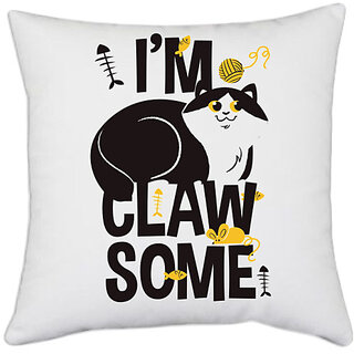                       UDNAG White Polyester 'Clawsome Cat | I am Claw some cat' Pillow Cover [16 Inch X 16 Inch]                                              