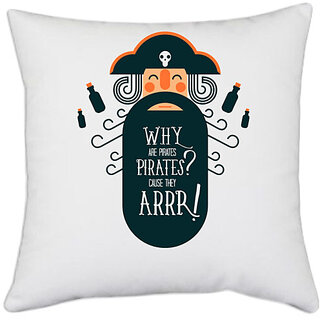                       UDNAG White Polyester 'Pirates' Pillow Cover [16 Inch X 16 Inch]                                              