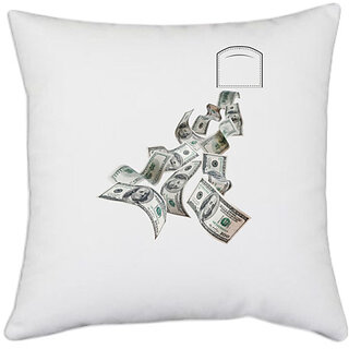                       UDNAG White Polyester 'Money | Pocket Money' Pillow Cover [16 Inch X 16 Inch]                                              