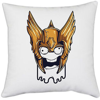                       UDNAG White Polyester 'Vikings | Warrior crown' Pillow Cover [16 Inch X 16 Inch]                                              