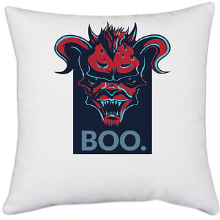                       UDNAG White Polyester 'Death | Boo' Pillow Cover [16 Inch X 16 Inch]                                              