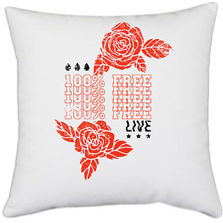                       UDNAG White Polyester 'Flower | Rose 100% free' Pillow Cover [16 Inch X 16 Inch]                                              