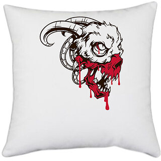                       UDNAG White Polyester 'Death | Blood and death' Pillow Cover [16 Inch X 16 Inch]                                              