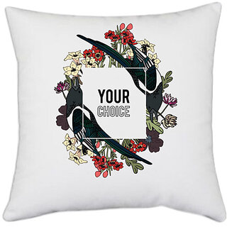                       UDNAG White Polyester 'Flower birds your choice' Pillow Cover [16 Inch X 16 Inch]                                              