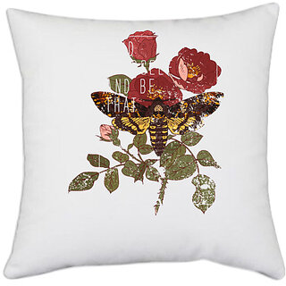                       UDNAG White Polyester 'Flowers | Rose and moth' Pillow Cover [16 Inch X 16 Inch]                                              