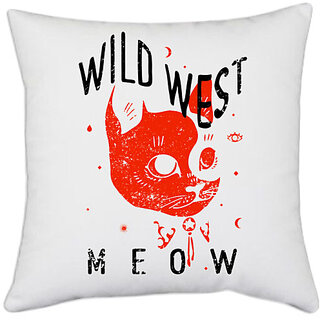                       UDNAG White Polyester 'wild west | wild west meow' Pillow Cover [16 Inch X 16 Inch]                                              