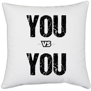                       UDNAG White Polyester 'You vs You' Pillow Cover [16 Inch X 16 Inch]                                              