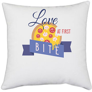                       UDNAG White Polyester 'Love and bite | Love at first bite' Pillow Cover [16 Inch X 16 Inch]                                              