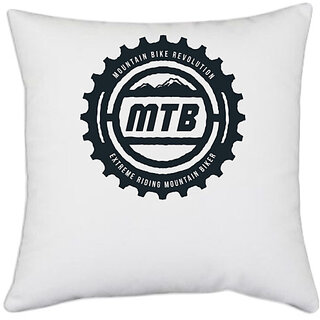                       UDNAG White Polyester 'Mountain and MTB' Pillow Cover [16 Inch X 16 Inch]                                              