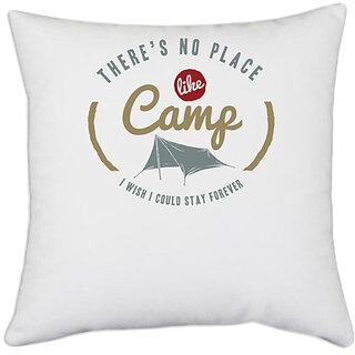                       UDNAG White Polyester 'Camp and Tent' Pillow Cover [16 Inch X 16 Inch]                                              