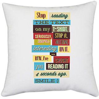                       UDNAG White Polyester 'meme Smile' Pillow Cover [16 Inch X 16 Inch]                                              