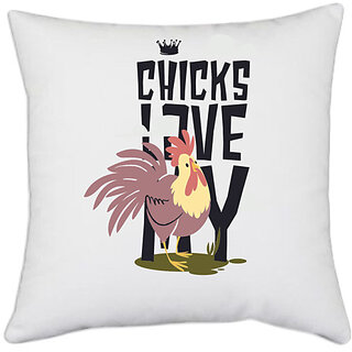                       UDNAG White Polyester 'Crown and Rooster' Pillow Cover [16 Inch X 16 Inch]                                              