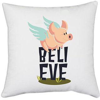                       UDNAG White Polyester 'Cartoon | Pig Beli EVE' Pillow Cover [16 Inch X 16 Inch]                                              