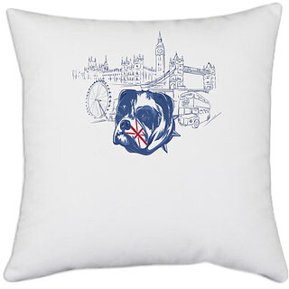                       UDNAG White Polyester 'London | British Bulldog' Pillow Cover [16 Inch X 16 Inch]                                              