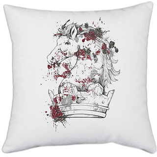                       UDNAG White Polyester 'Crown | Horse Crown' Pillow Cover [16 Inch X 16 Inch]                                              