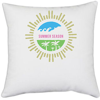                       UDNAG White Polyester 'Summer' Pillow Cover [16 Inch X 16 Inch]                                              