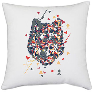                       UDNAG White Polyester 'Triangles wolf head' Pillow Cover [16 Inch X 16 Inch]                                              
