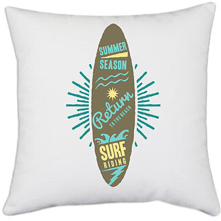                       UDNAG White Polyester 'Surf Riding' Pillow Cover [16 Inch X 16 Inch]                                              