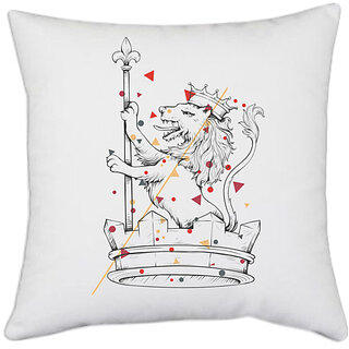                       UDNAG White Polyester 'Crown | Lion Crown' Pillow Cover [16 Inch X 16 Inch]                                              