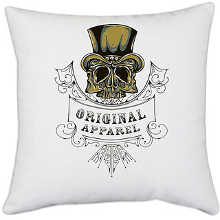                       UDNAG White Polyester 'Death | Hat Original Apparel' Pillow Cover [16 Inch X 16 Inch]                                              