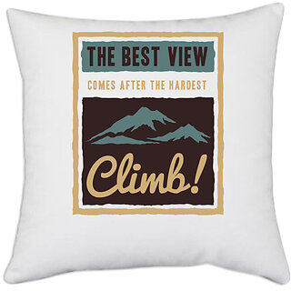                       UDNAG White Polyester 'Mountain view' Pillow Cover [16 Inch X 16 Inch]                                              