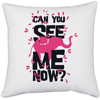                       UDNAG White Polyester 'Can you see me now' Pillow Cover [16 Inch X 16 Inch]                                              