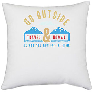                       UDNAG White Polyester 'Mountain travel' Pillow Cover [16 Inch X 16 Inch]                                              