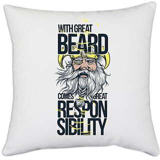                       UDNAG White Polyester 'Vikings | with great beared comes great responsibility' Pillow Cover [16 Inch X 16 Inch]                                              