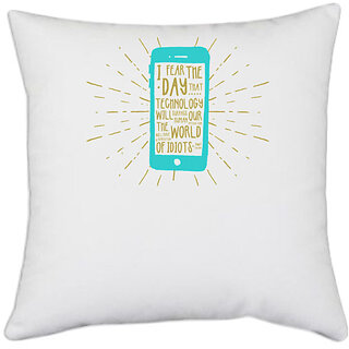                       UDNAG White Polyester 'Mobile and quotes' Pillow Cover [16 Inch X 16 Inch]                                              