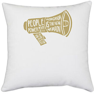                       UDNAG White Polyester 'People power' Pillow Cover [16 Inch X 16 Inch]                                              