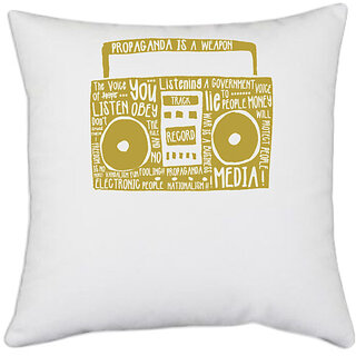                       UDNAG White Polyester 'Media Player' Pillow Cover [16 Inch X 16 Inch]                                              