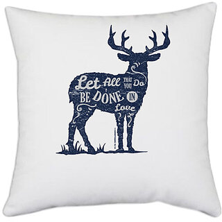                       UDNAG White Polyester 'Love | Let all that you do be done in love' Pillow Cover [16 Inch X 16 Inch]                                              