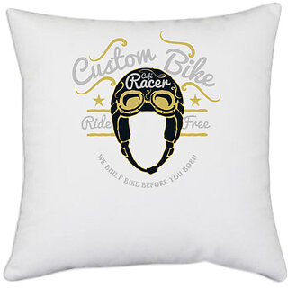                       UDNAG White Polyester 'Bike racer helmet' Pillow Cover [16 Inch X 16 Inch]                                              