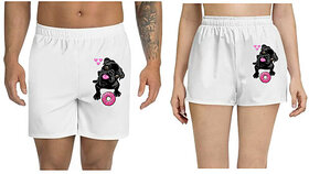 UDNAG Unisex Regular fit 'Pug & Doughnut | Black Pug with Pink Doughnut' Polyester Shorts [Size S/28In to XL/40In]