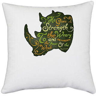                       UDNAG White Polyester 'Weak and Strength' Pillow Cover [16 Inch X 16 Inch]                                              