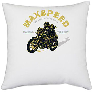                       UDNAG White Polyester 'max Speed and Motor cycle' Pillow Cover [16 Inch X 16 Inch]                                              