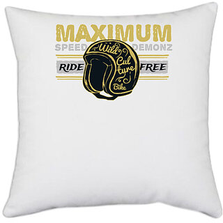                       UDNAG White Polyester 'Ride and Helmet' Pillow Cover [16 Inch X 16 Inch]                                              