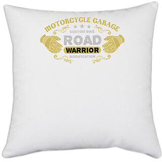                       UDNAG White Polyester 'Road Warrior' Pillow Cover [16 Inch X 16 Inch]                                              