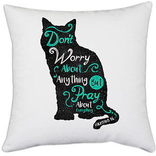                       UDNAG White Polyester 'Pray | Dont Worry about anything but pray about everything' Pillow Cover [16 Inch X 16 Inch]                                              