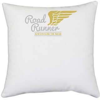                       UDNAG White Polyester 'Road Runner' Pillow Cover [16 Inch X 16 Inch]                                              