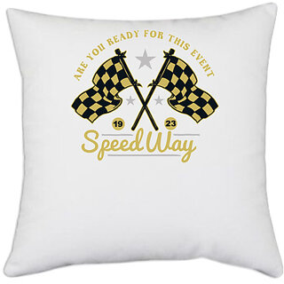                       UDNAG White Polyester 'Race Event | Speedway' Pillow Cover [16 Inch X 16 Inch]                                              