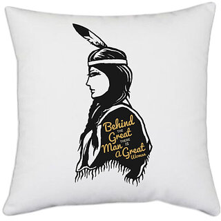                      UDNAG White Polyester 'Wild West Women | Behind the great man there is a great woman' Pillow Cover [16 Inch X 16 Inch]                                              