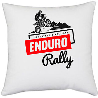                       UDNAG White Polyester 'Adventure | Enduro Rally' Pillow Cover [16 Inch X 16 Inch]                                              